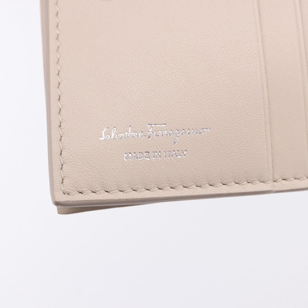 Salvatore Ferragamo Gancini Bifold Wallet Leather Ivory Silver Auth BA14437M