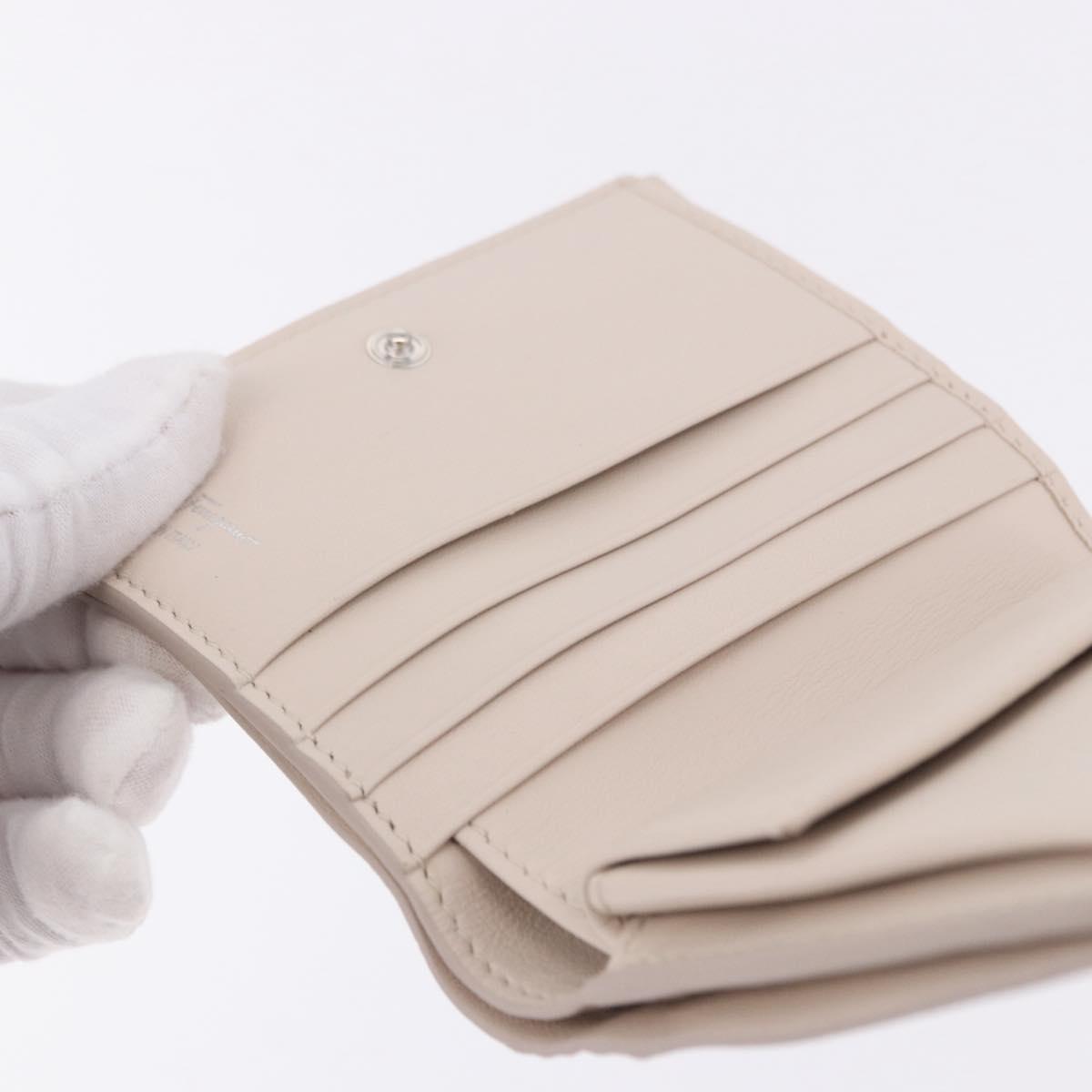Salvatore Ferragamo Gancini Bifold Wallet Leather Ivory Silver Auth BA14437M