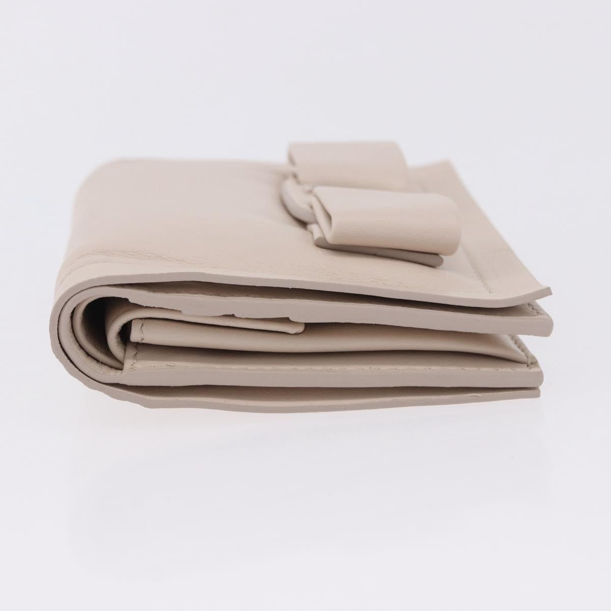 Salvatore Ferragamo Gancini Bifold Wallet Leather Ivory Silver Auth BA14437M