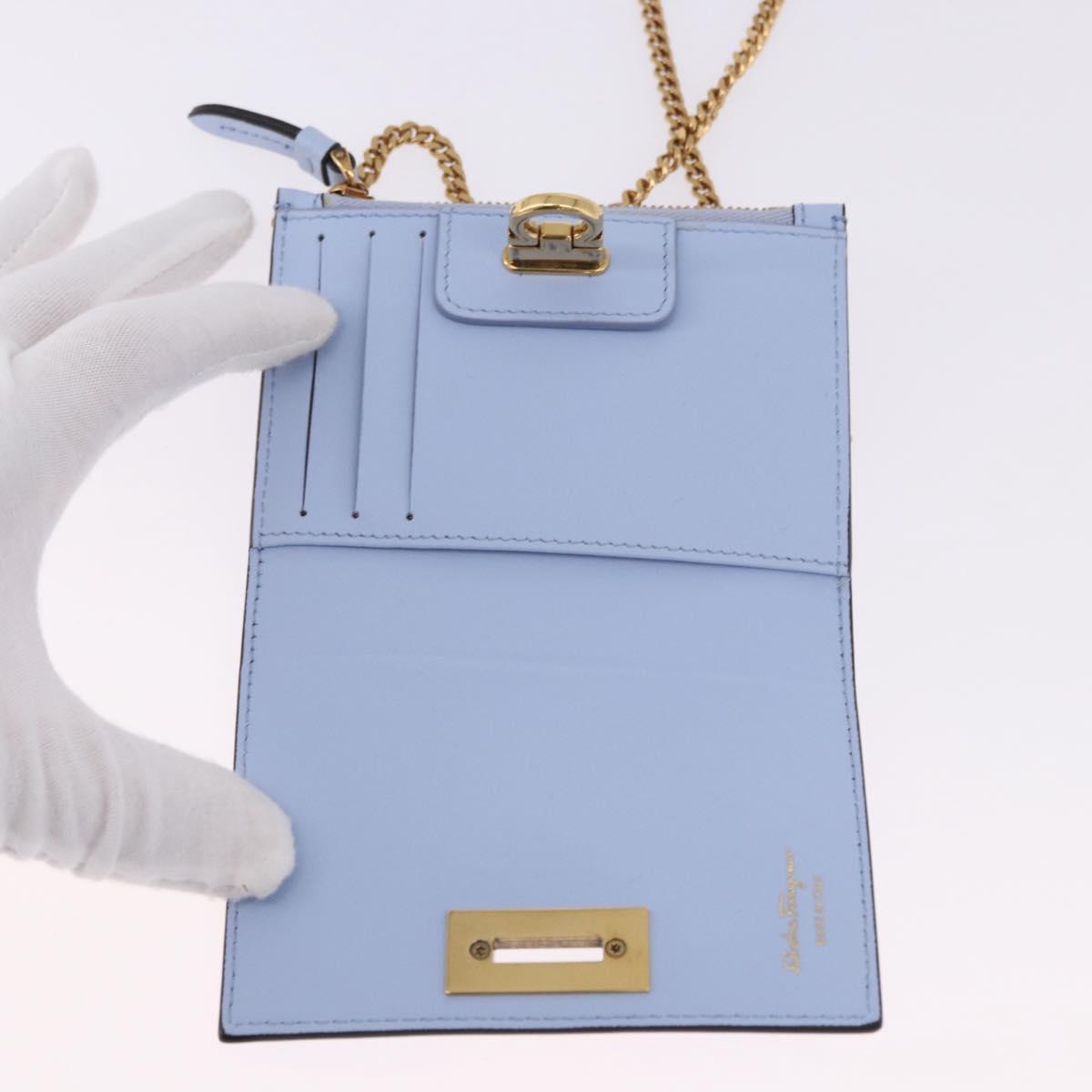 Salvatore Ferragamo Gancini Chain Shoulder Wallet Leather Blue Auth BA14439M