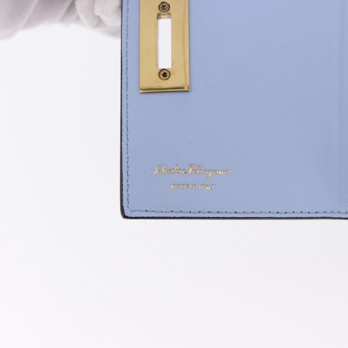 Salvatore Ferragamo Gancini Chain Shoulder Wallet Leather Blue Auth BA14439M