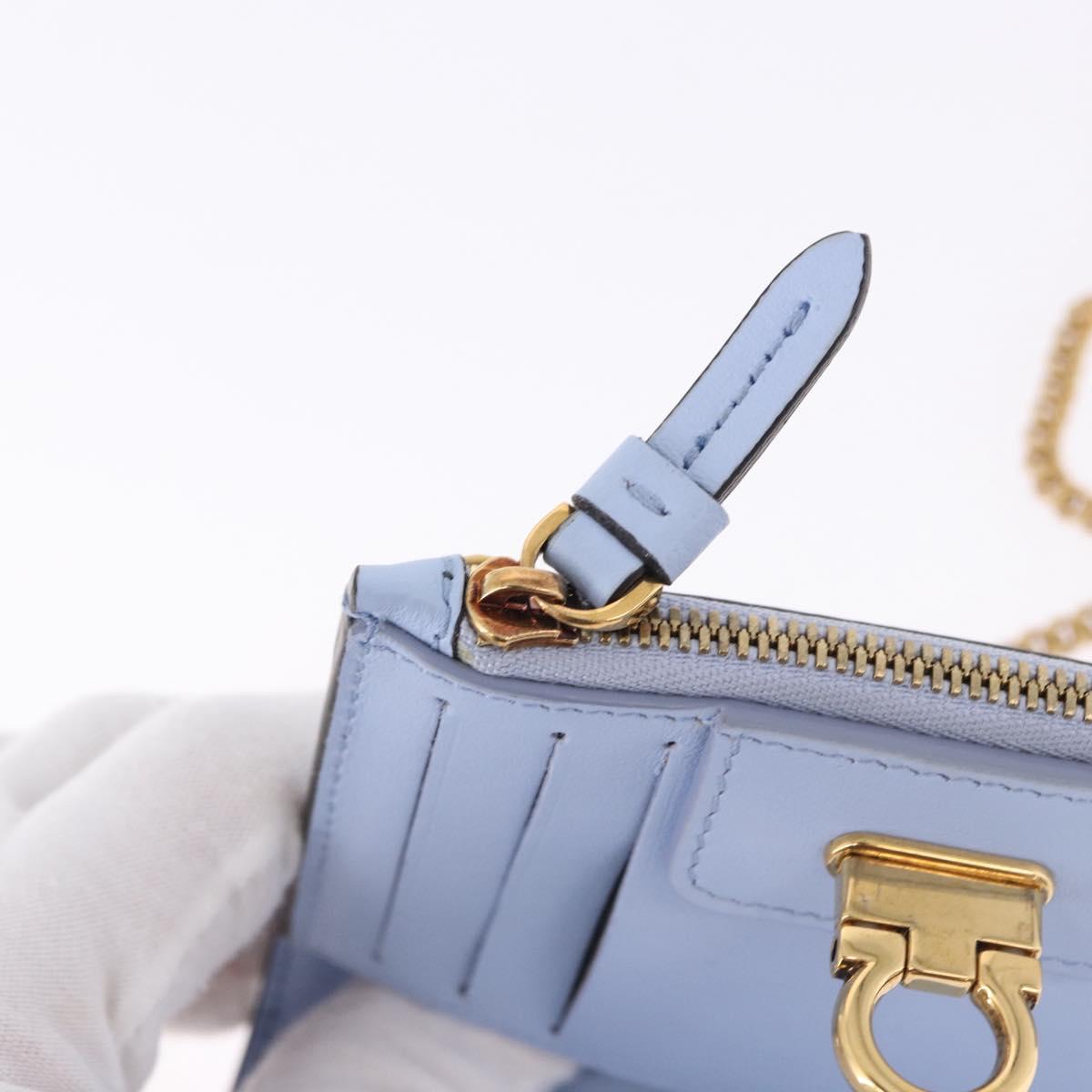 Salvatore Ferragamo Gancini Chain Shoulder Wallet Leather Blue Auth BA14439M