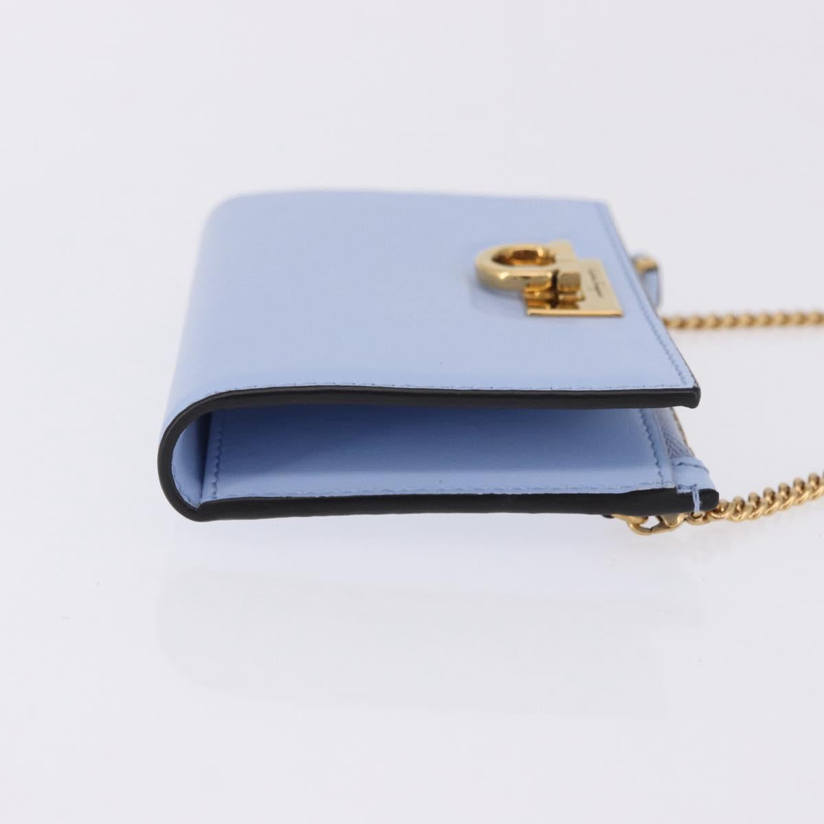 Salvatore Ferragamo Gancini Chain Shoulder Wallet Leather Blue Auth BA14439M
