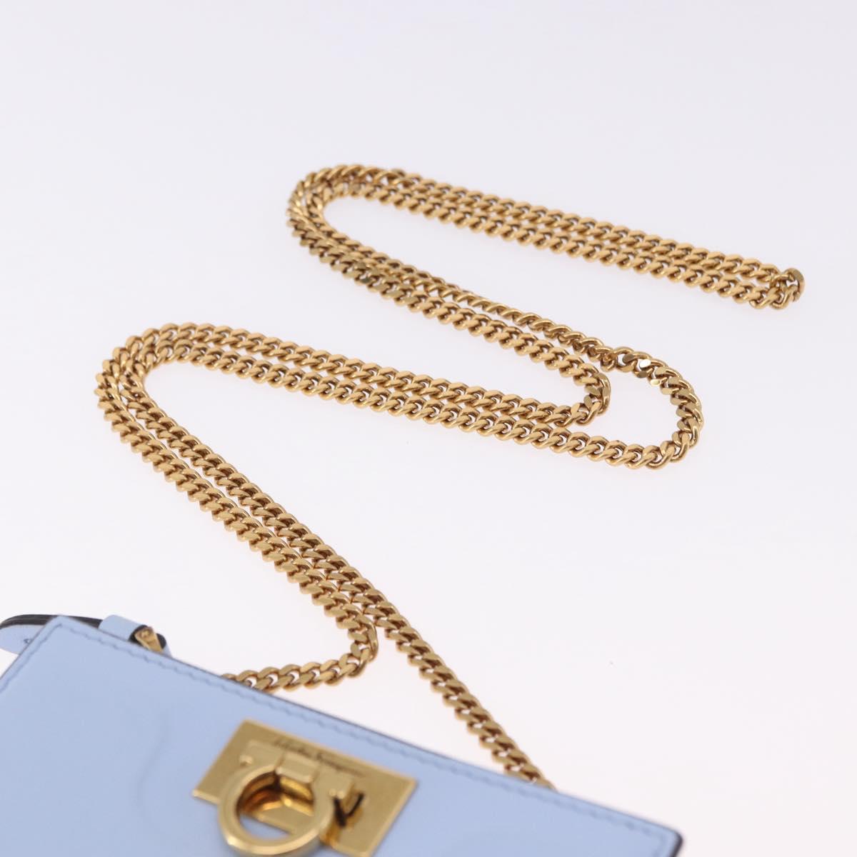 Salvatore Ferragamo Gancini Chain Shoulder Wallet Leather Blue Auth BA14439M