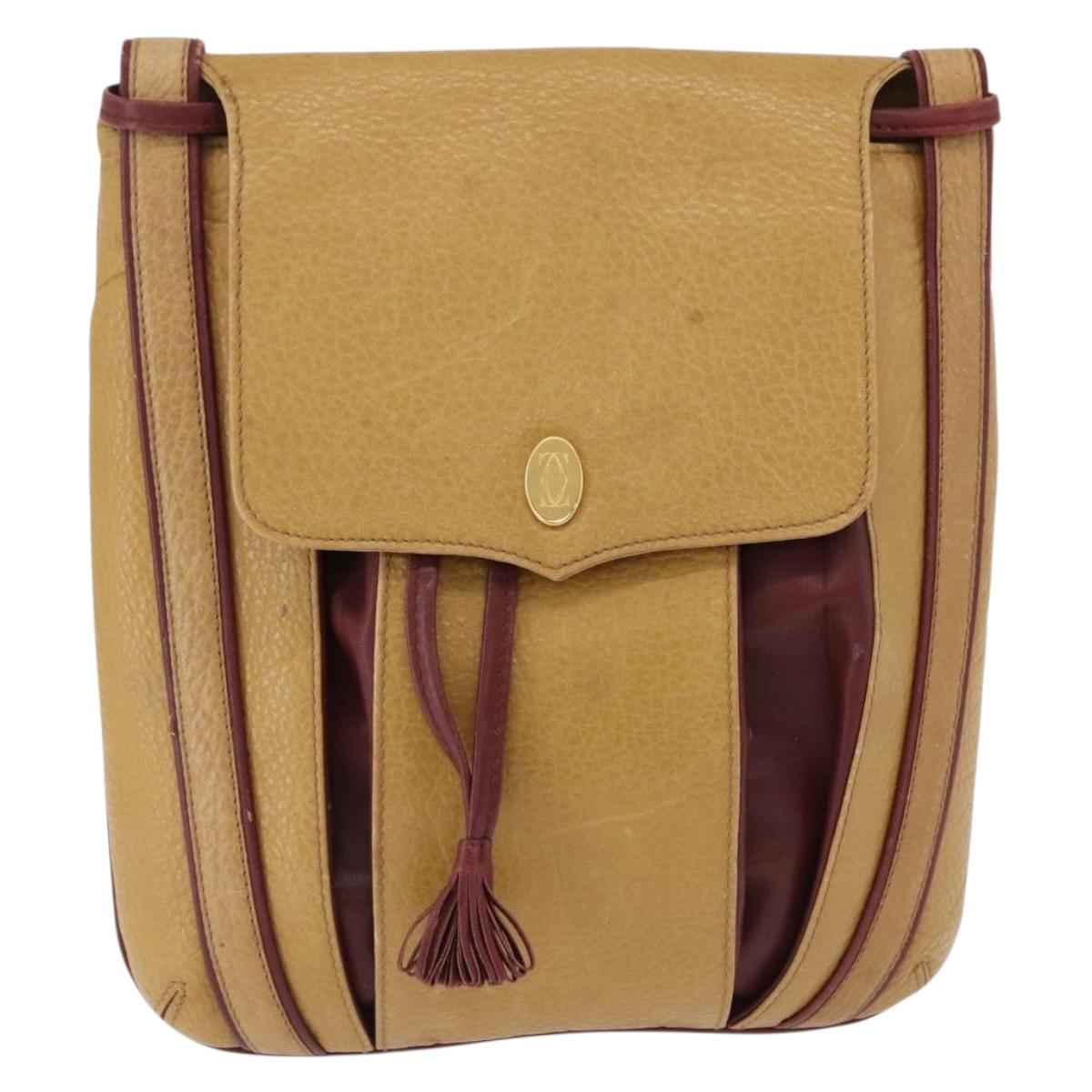 CARTIER Must Line Shoulder Bag Leather Beige Gold Auth BA14440