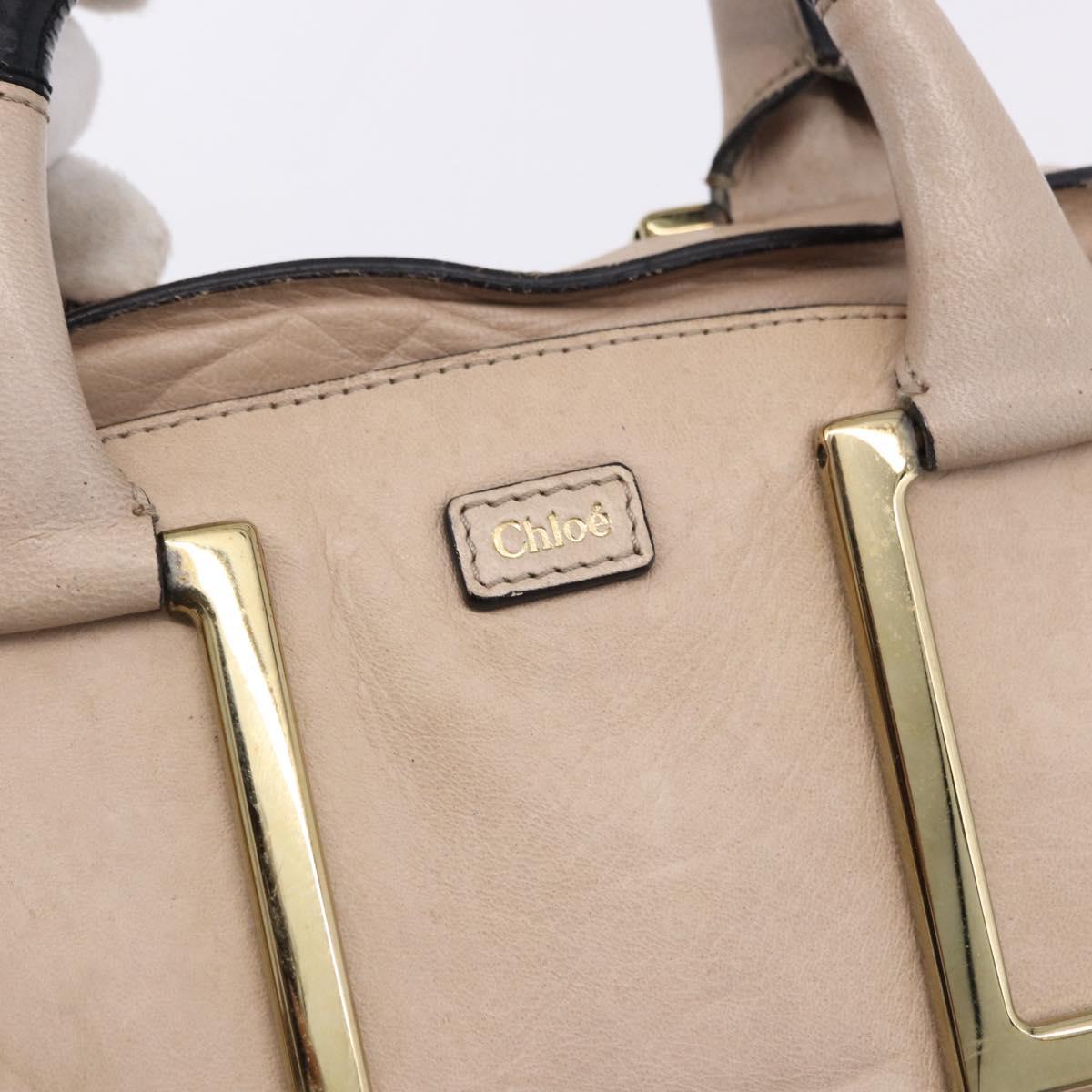 Chloe Etel Hand Bag Leather 2way Beige Gold Auth BA14456