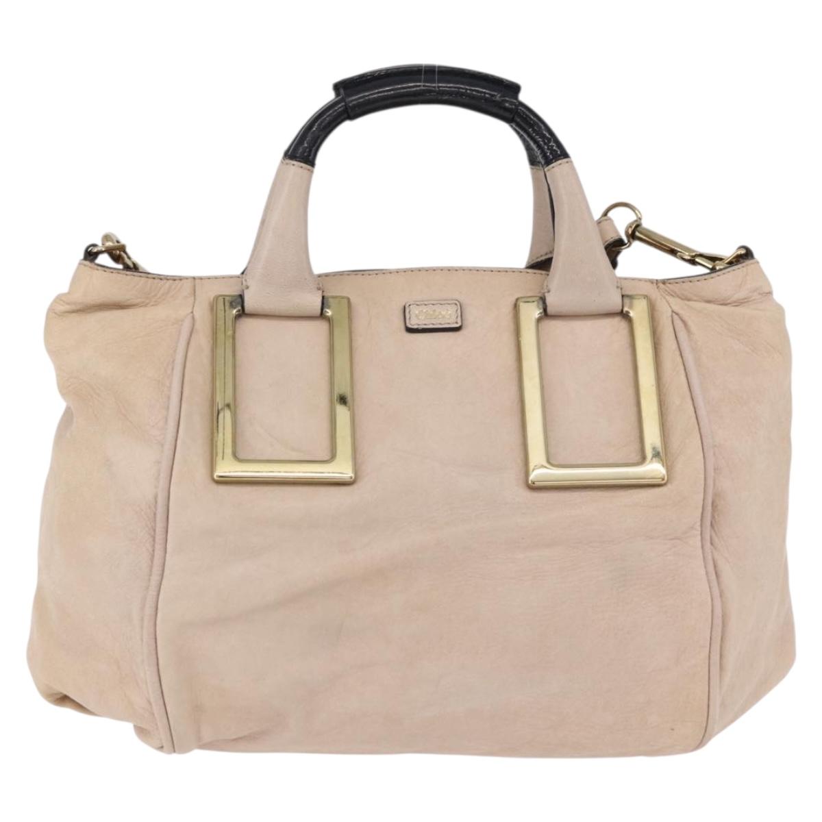 Chloe Etel Hand Bag Leather 2way Beige Gold Auth BA14456