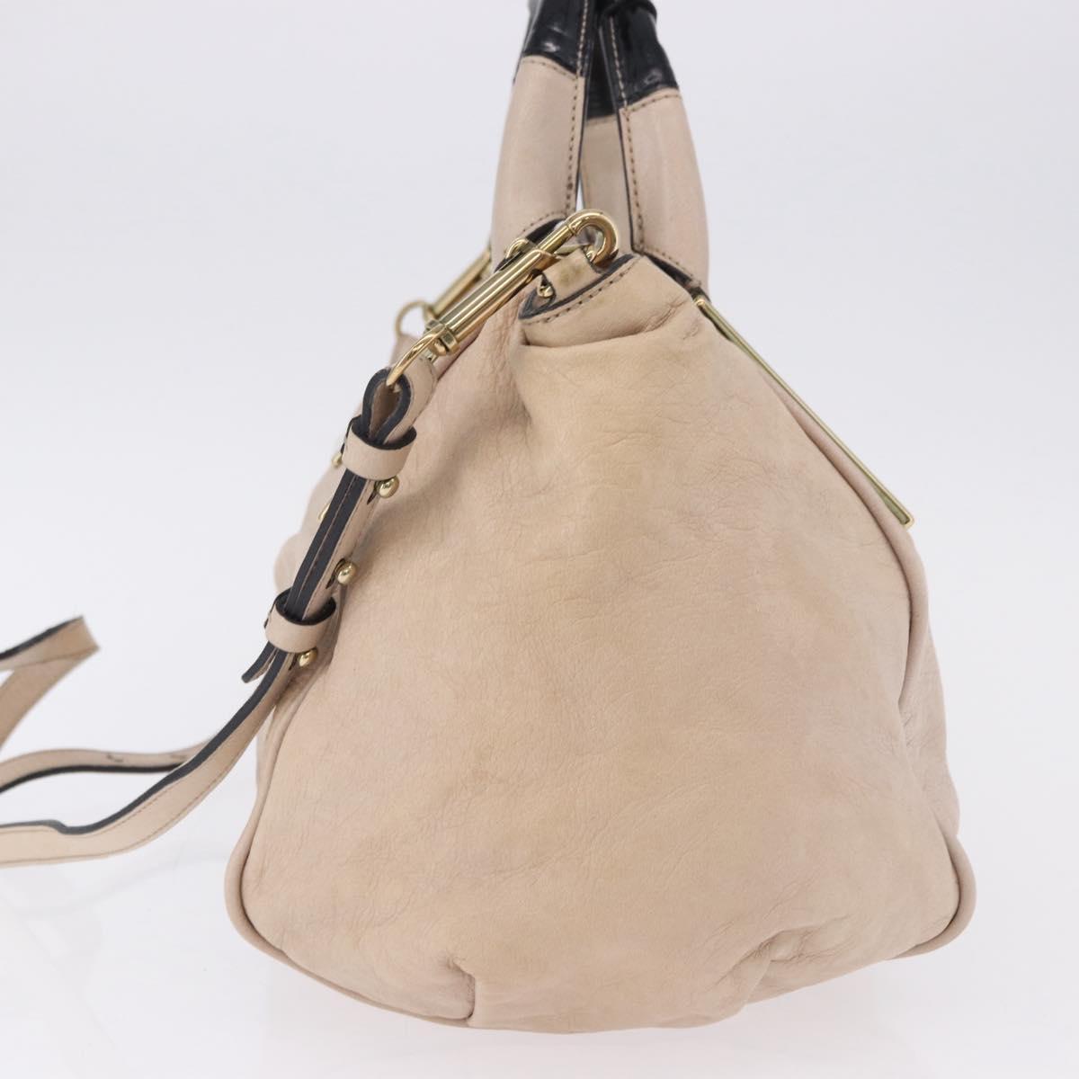Chloe Etel Hand Bag Leather 2way Beige Gold Auth BA14456