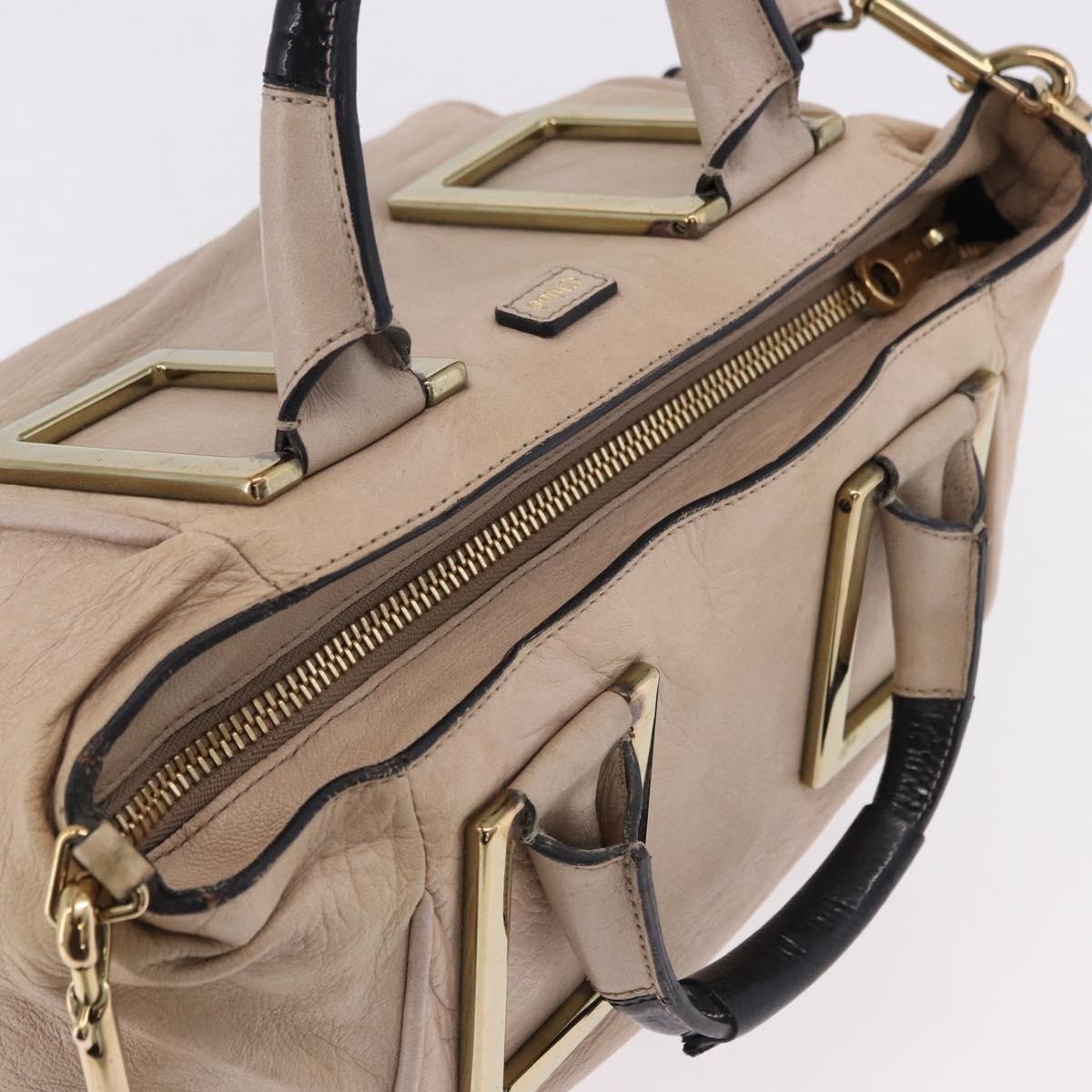 Chloe Etel Hand Bag Leather 2way Beige Gold Auth BA14456