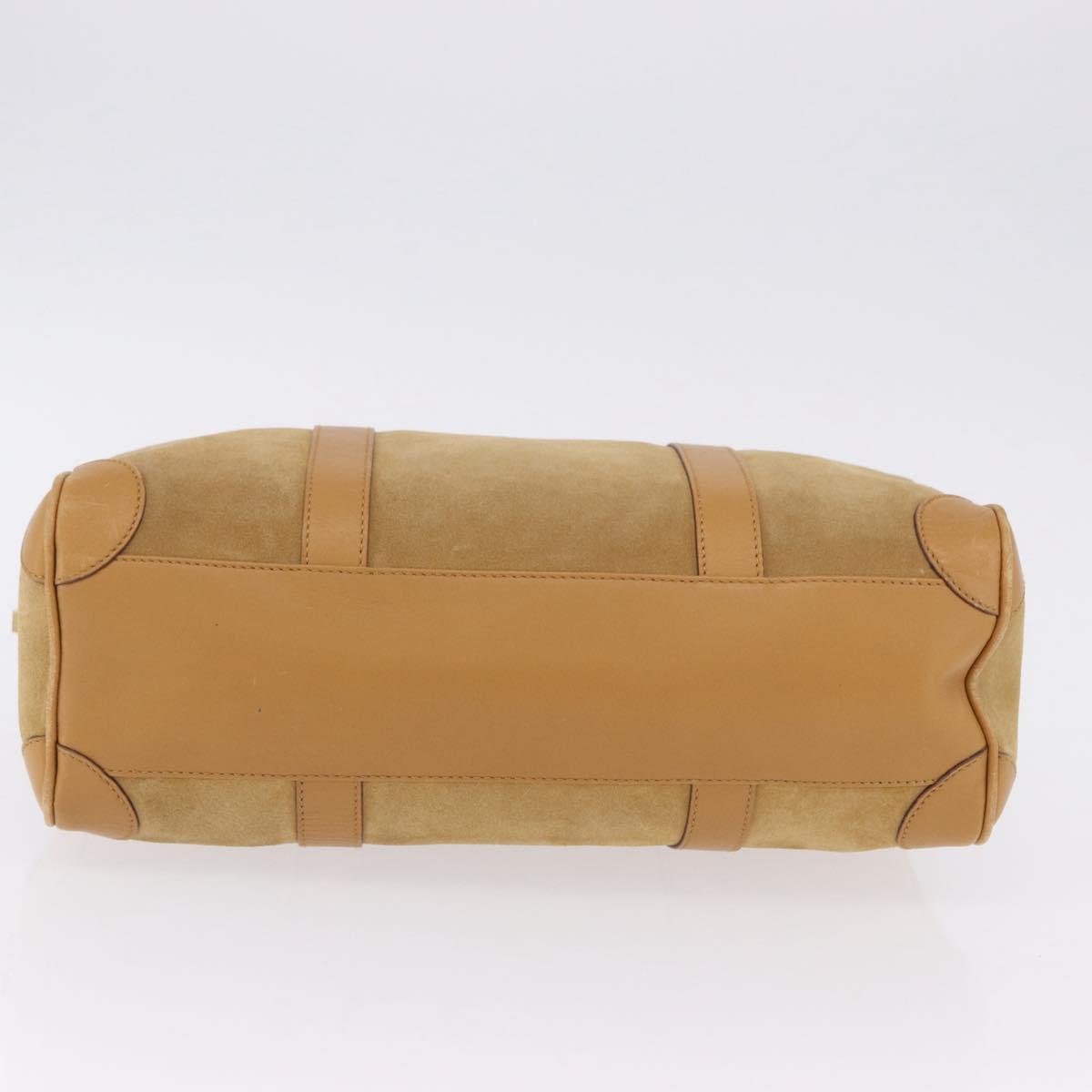 GUCCI Hand Bag Suede Beige Gold 000 0851 3754 Auth BA14458