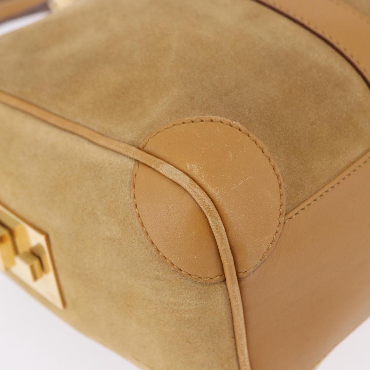 GUCCI Hand Bag Suede Beige Gold 000 0851 3754 Auth BA14458