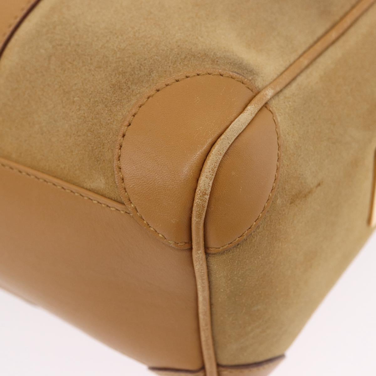GUCCI Hand Bag Suede Beige Gold 000 0851 3754 Auth BA14458