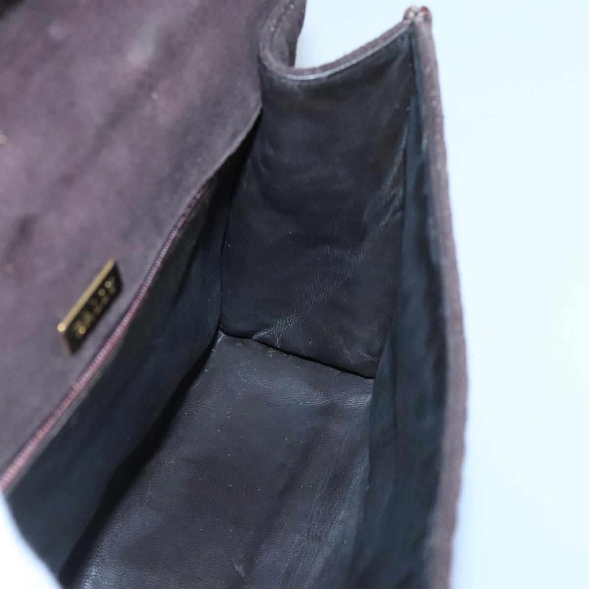 BALLY Quilted Hand Bag Suede Dark Brown Gold Auth BA1446