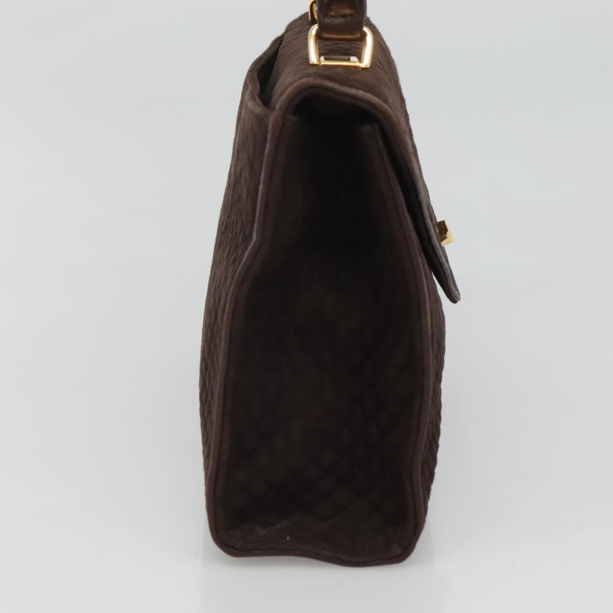 BALLY Quilted Hand Bag Suede Dark Brown Gold Auth BA1446