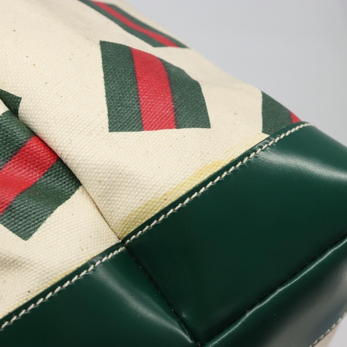GUCCI Web Sherry Line Tote Bag PVC Canvas Gold White Auth BA14461
