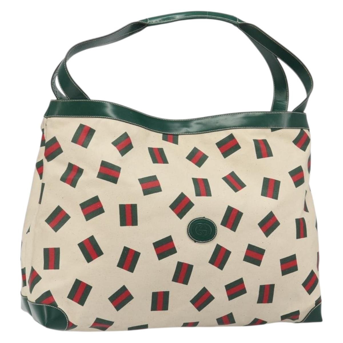 GUCCI Web Sherry Line Tote Bag PVC Canvas Gold White Auth BA14461