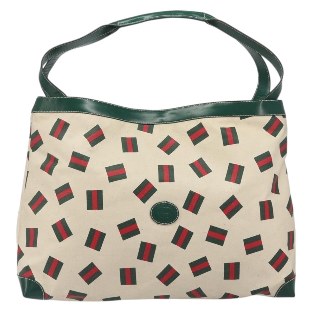 GUCCI Web Sherry Line Tote Bag PVC Canvas Gold White Auth BA14461
