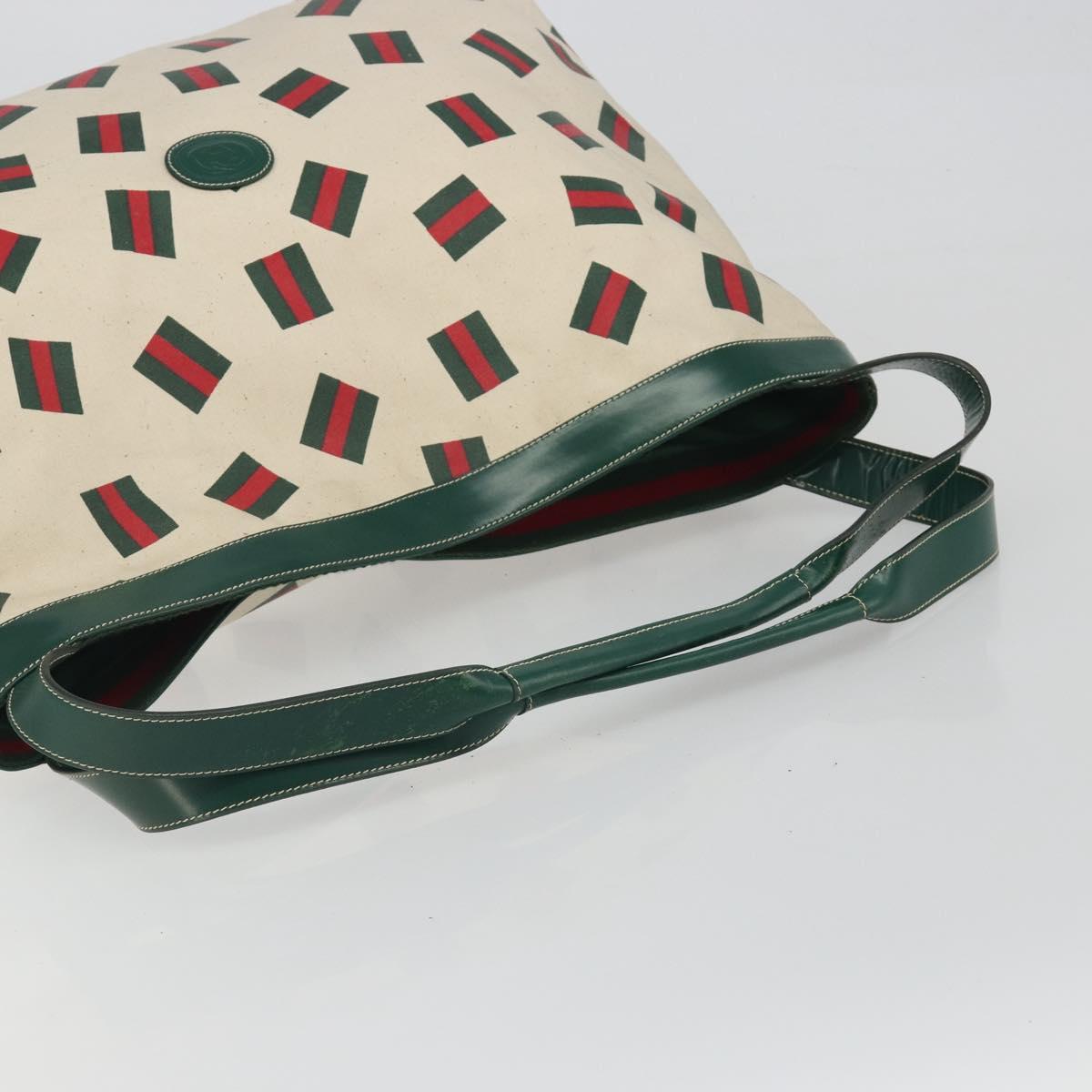 GUCCI Web Sherry Line Tote Bag PVC Canvas Gold White Auth BA14461