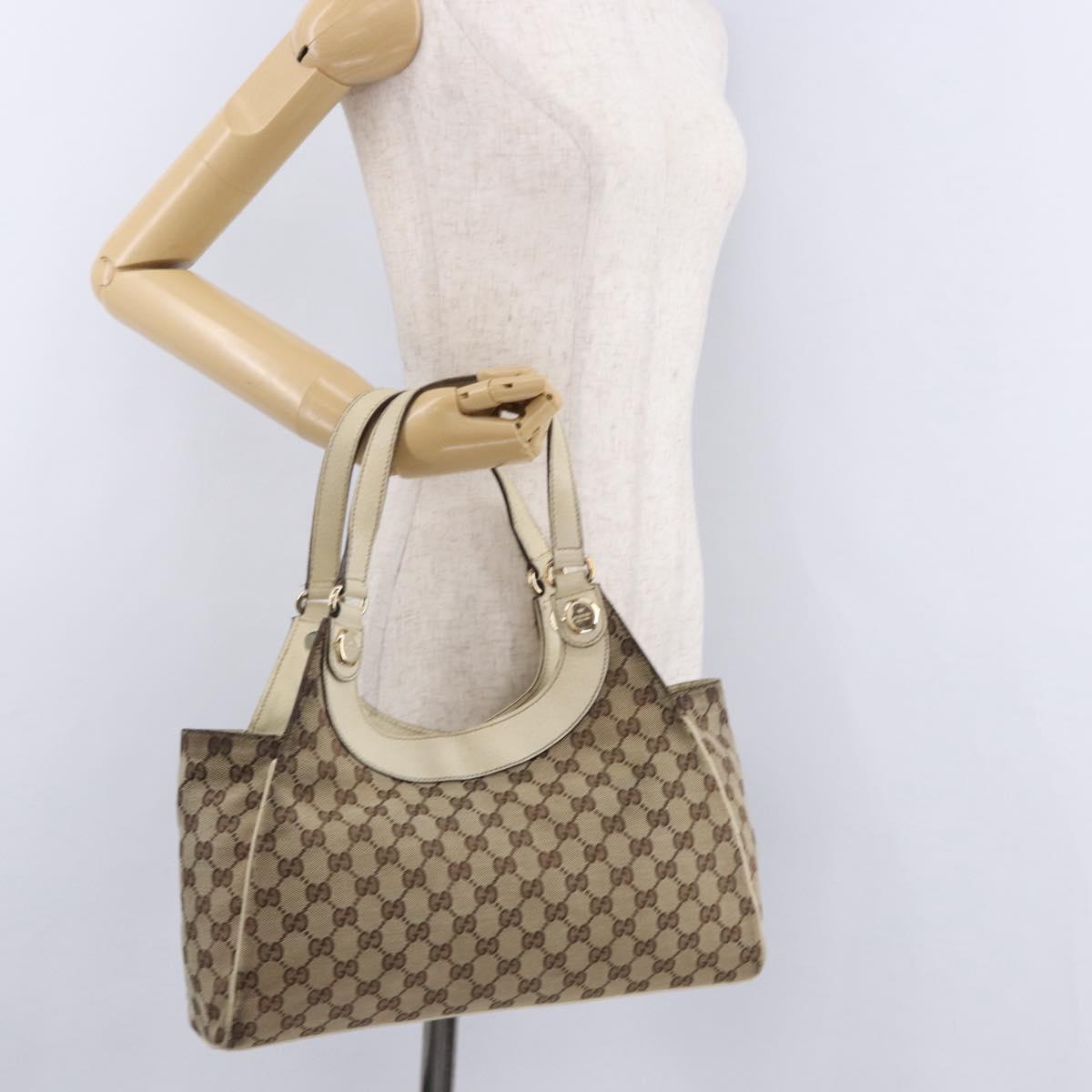 GUCCI GG Canvas Shoulder Bag Beige Gold 154982 Auth BA14464