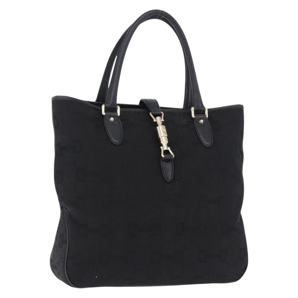 GUCCI Jackie Hand Bag Canvas Black Gold 145818 Auth BA14468A