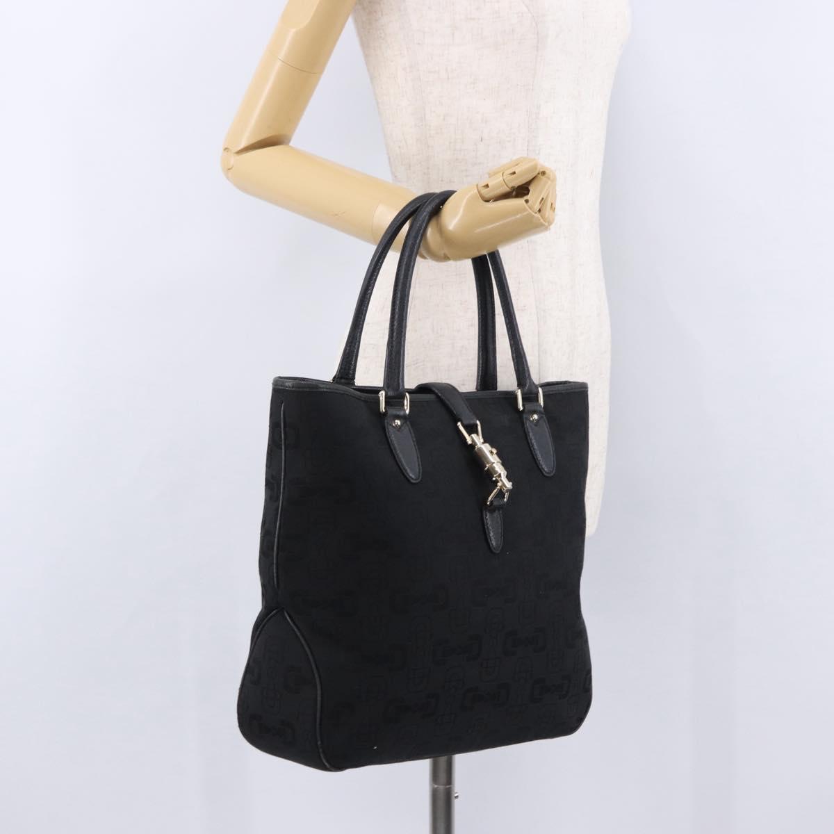 GUCCI Jackie Hand Bag Canvas Black Gold 145818 Auth BA14468A
