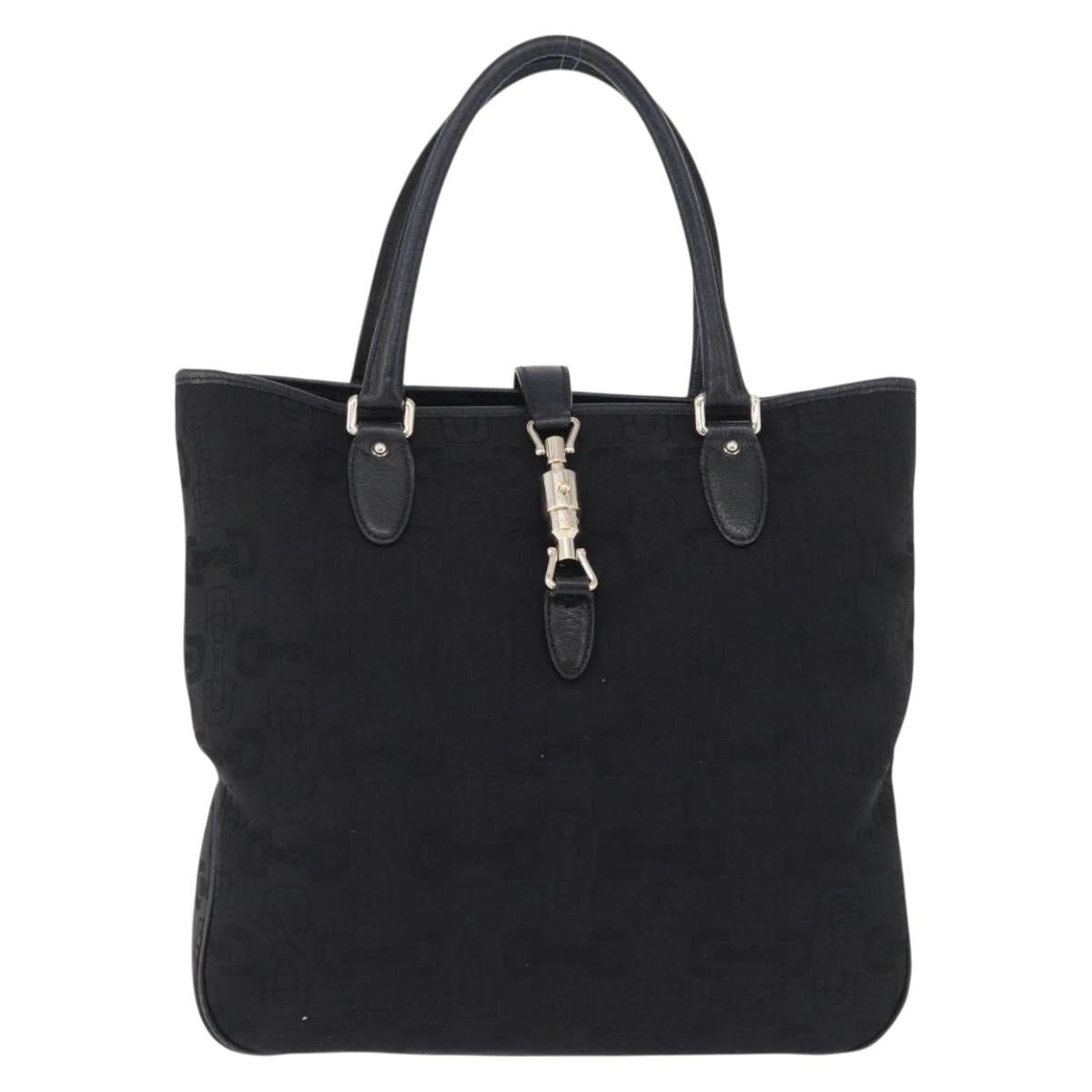 GUCCI Jackie Hand Bag Canvas Black Gold 145818 Auth BA14468A