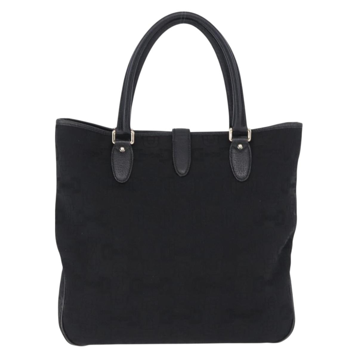 GUCCI Jackie Hand Bag Canvas Black Gold 145818 Auth BA14468A
