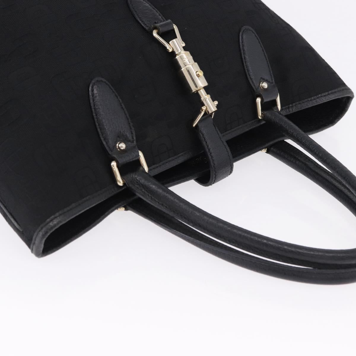 GUCCI Jackie Hand Bag Canvas Black Gold 145818 Auth BA14468A