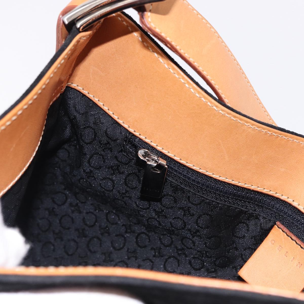 CELINE C Macadam Canvas Hand Bag Suede Black Silver Auth BA14469A