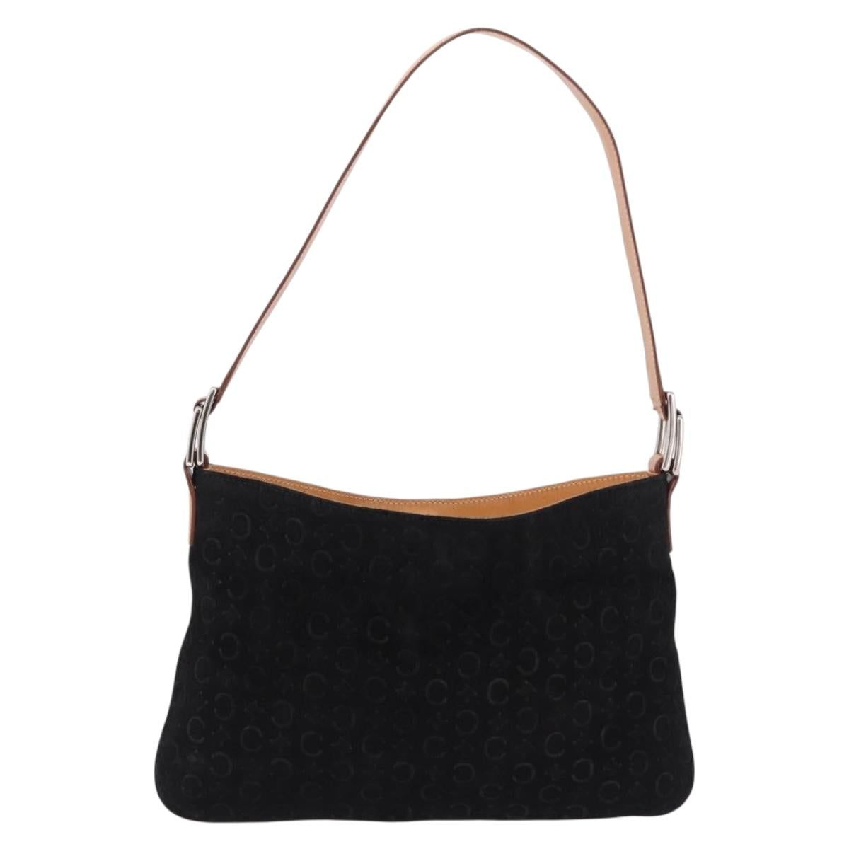 CELINE C Macadam Canvas Hand Bag Suede Black Silver Auth BA14469A