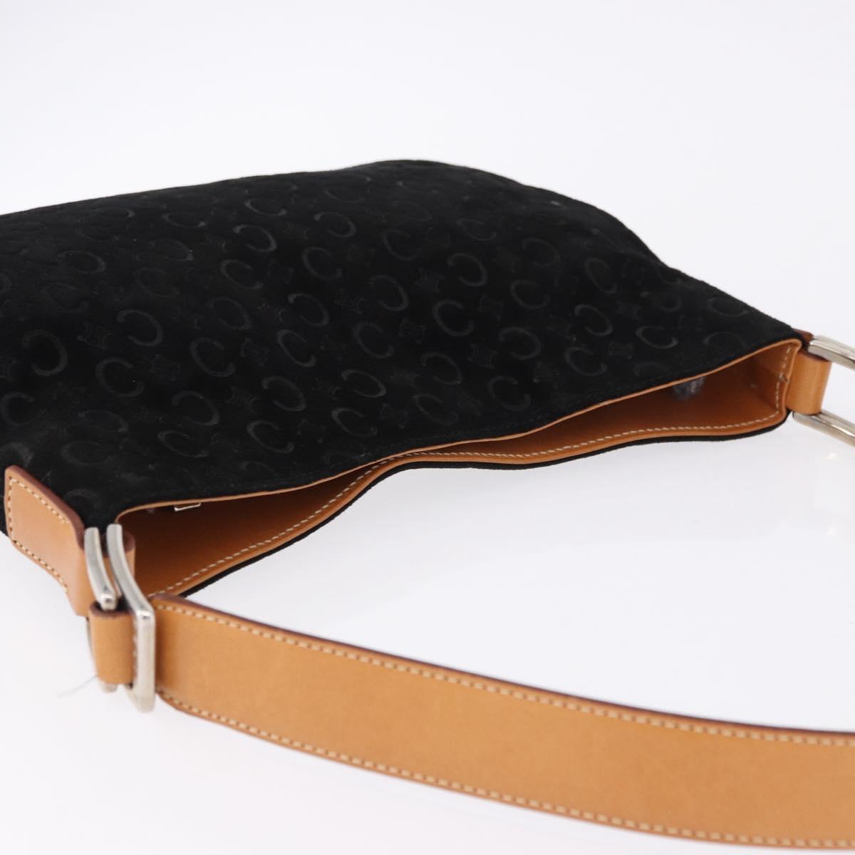 CELINE C Macadam Canvas Hand Bag Suede Black Silver Auth BA14469A