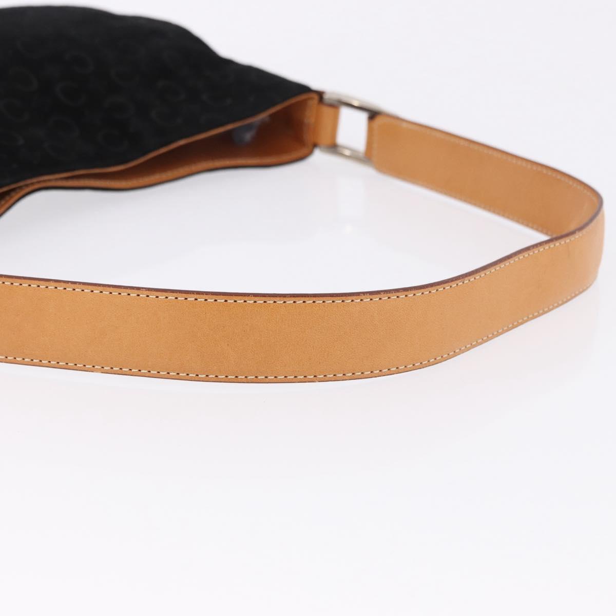 CELINE C Macadam Canvas Hand Bag Suede Black Silver Auth BA14469A