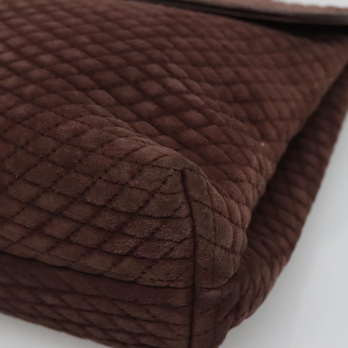 BALLY Quilted Hand Bag Suede Dark Brown Gold Auth BA1447
