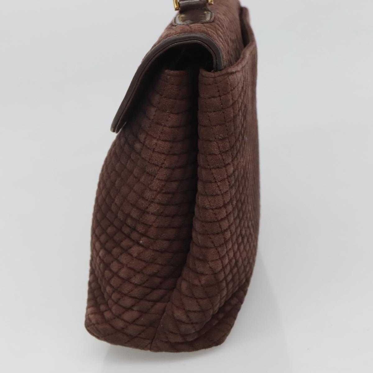 BALLY Quilted Hand Bag Suede Dark Brown Gold Auth BA1447
