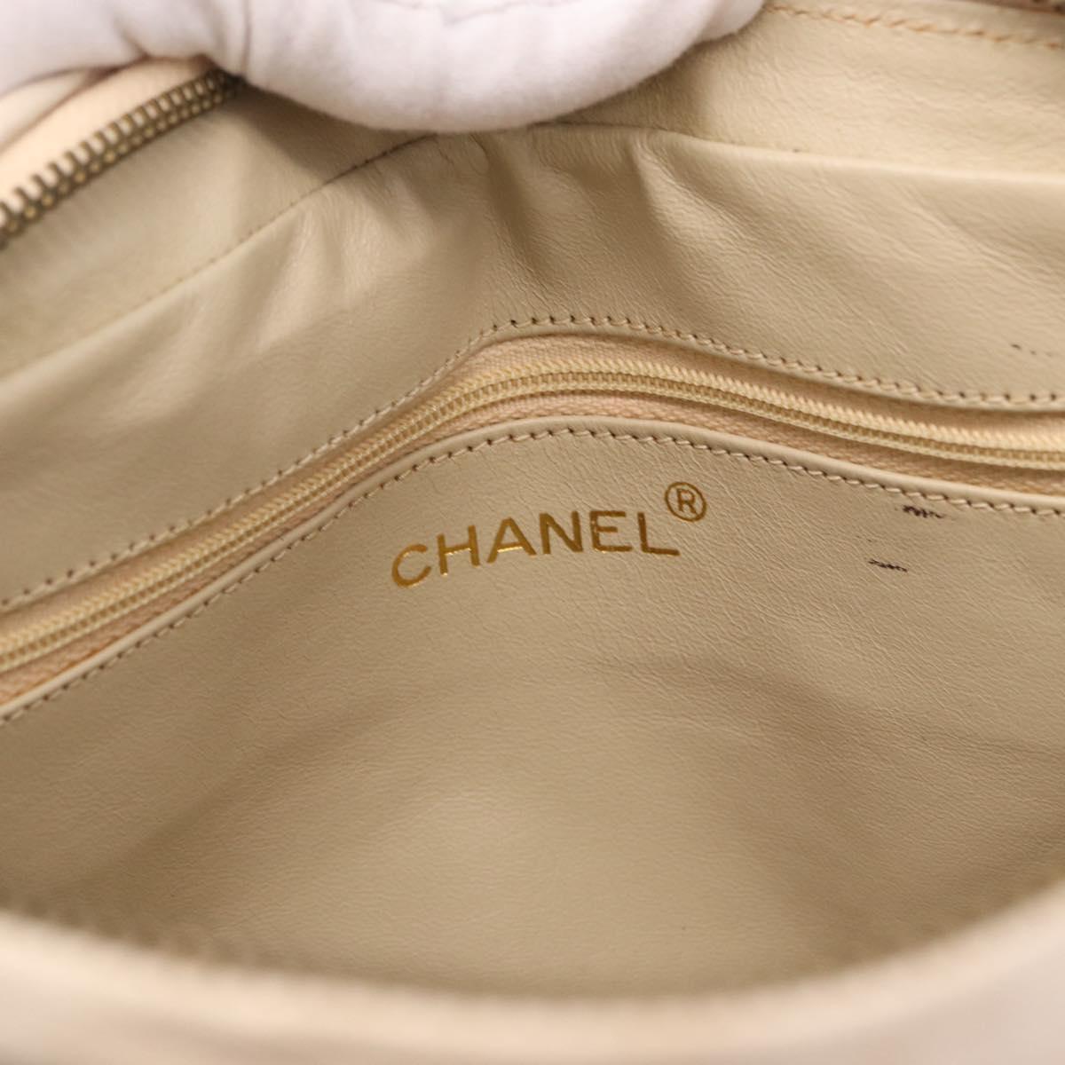 CHANEL Matelasse Shoulder Bag Lamb Skin White Gold CC Auth BA14472