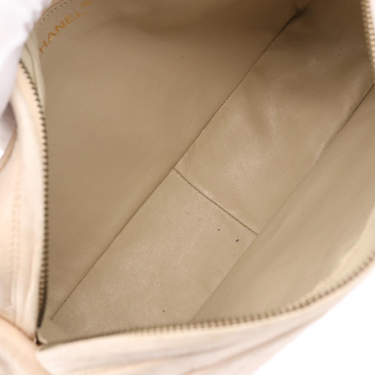CHANEL Matelasse Shoulder Bag Lamb Skin White Gold CC Auth BA14472