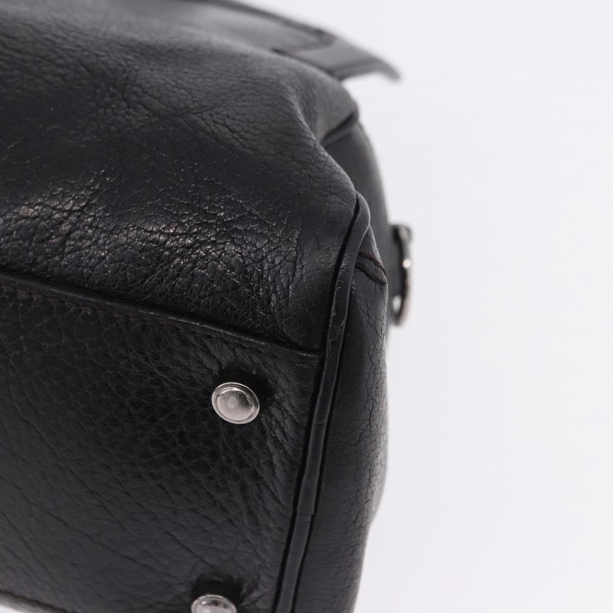 CARTIER Hand Bag Leather Black Silver Auth BA14473