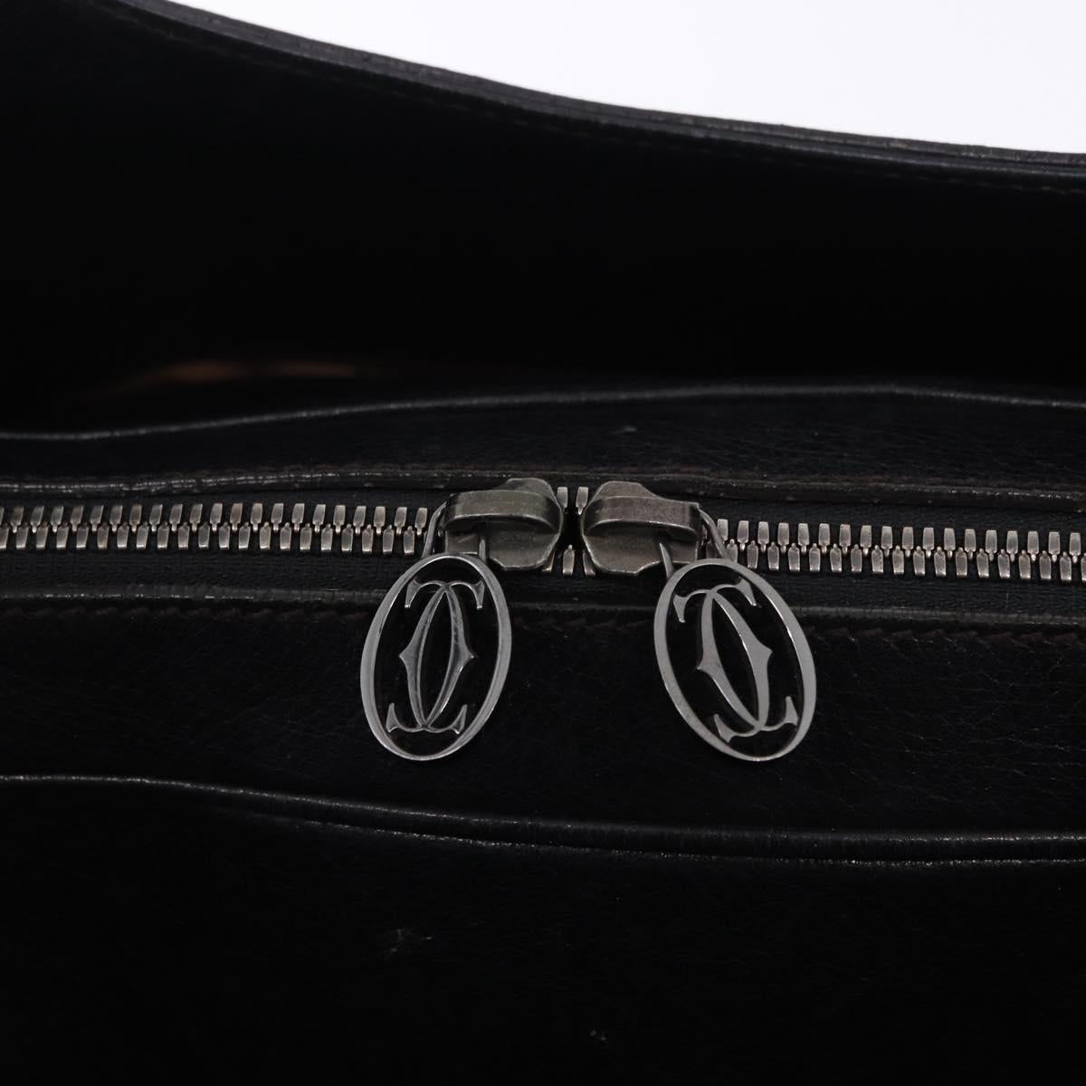 CARTIER Hand Bag Leather Black Silver Auth BA14473