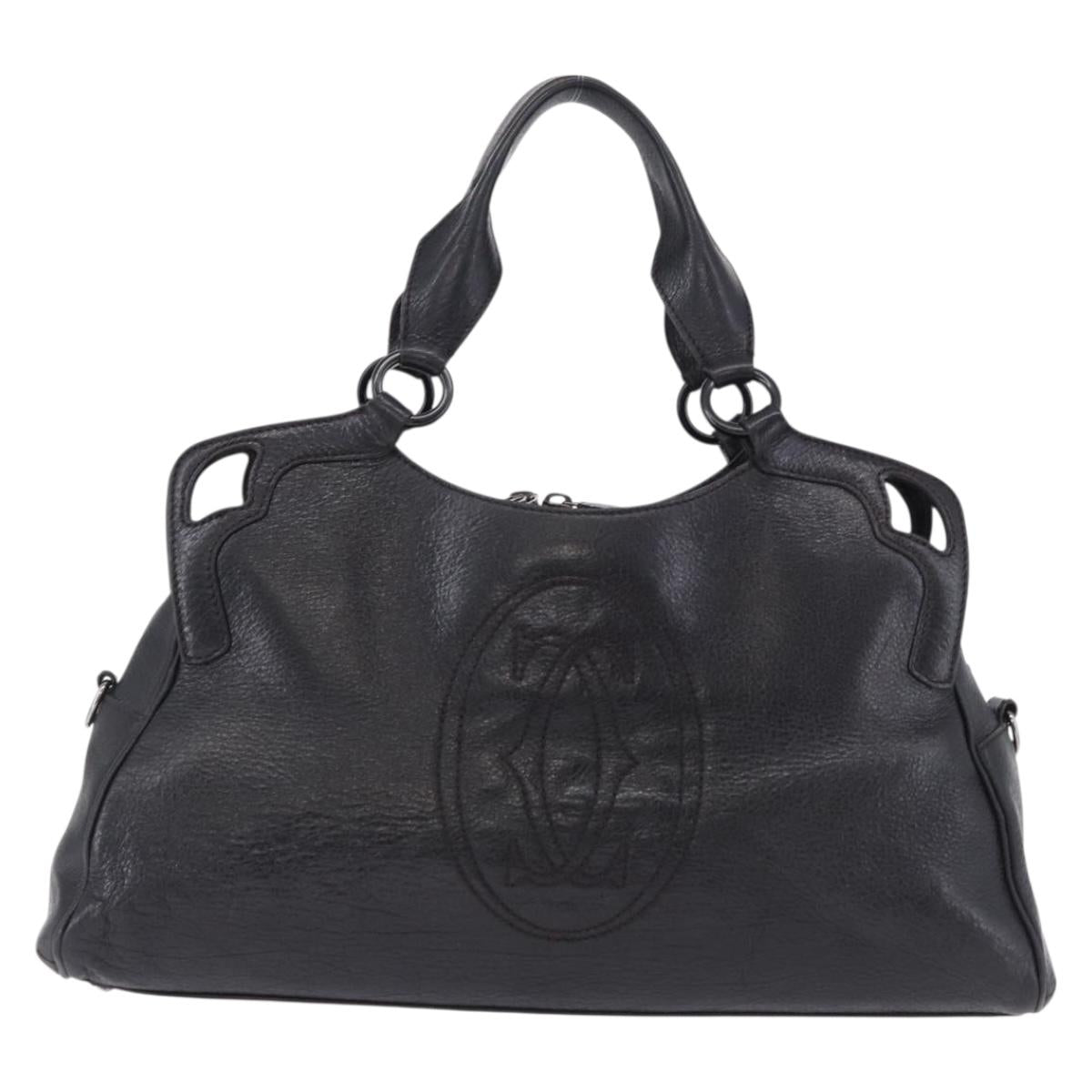 CARTIER Hand Bag Leather Black Silver Auth BA14473
