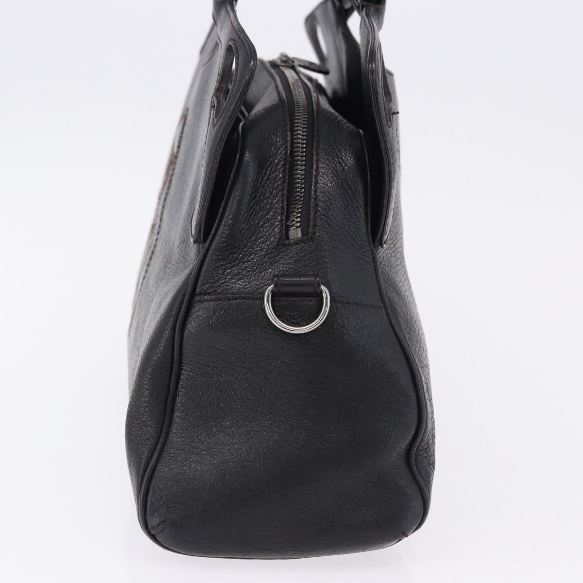 CARTIER Hand Bag Leather Black Silver Auth BA14473