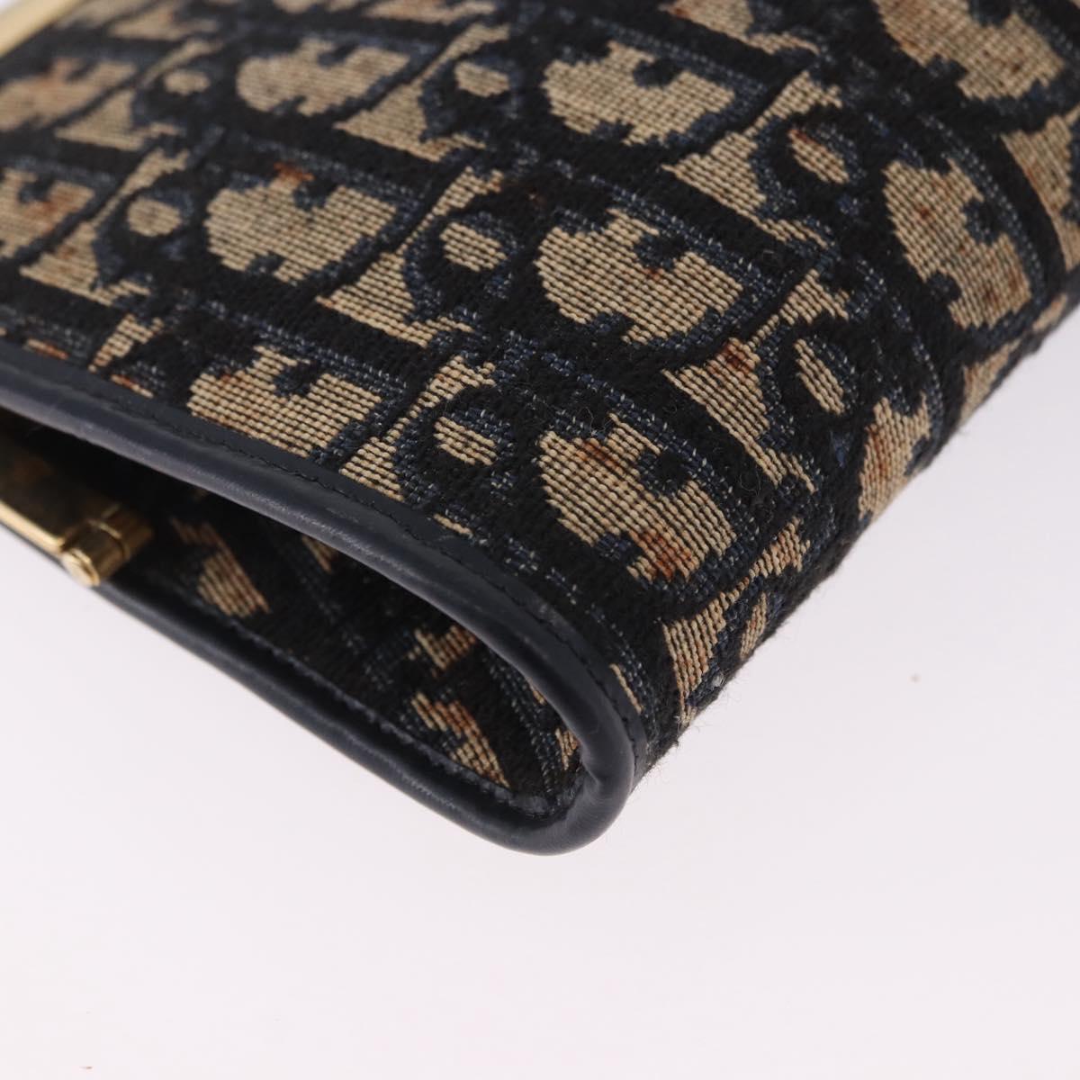 Christian Dior Trotter Canvas Clutch Bag Navy Gold Auth BA14475