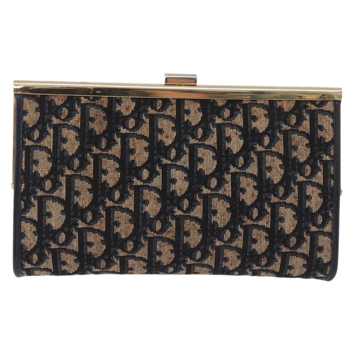 Christian Dior Trotter Canvas Clutch Bag Navy Gold Auth BA14475