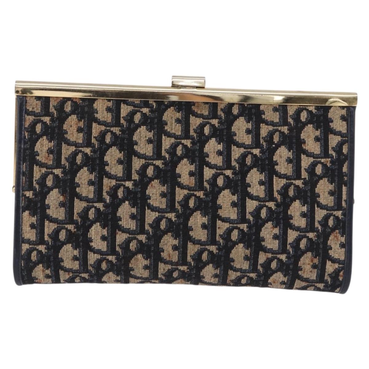Christian Dior Trotter Canvas Clutch Bag Navy Gold Auth BA14475