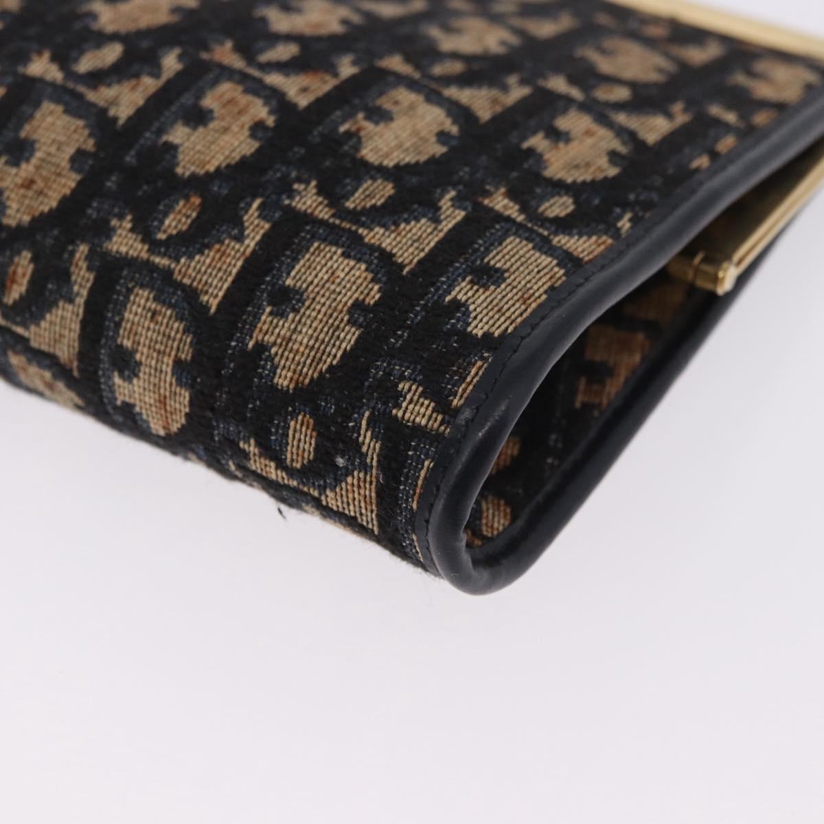 Christian Dior Trotter Canvas Clutch Bag Navy Gold Auth BA14475