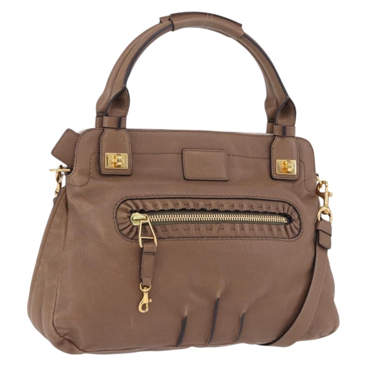 Chloe Hand Bag Leather 2way Brown Gold Auth BA14477A