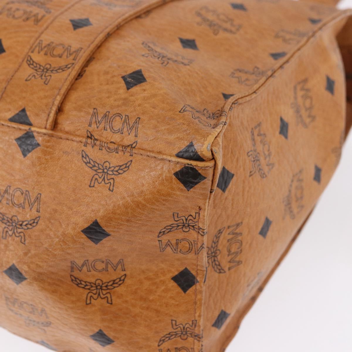 MCM Vicetos Logogram Tote Bag PVC Leather Brown Gold Auth BA14482A