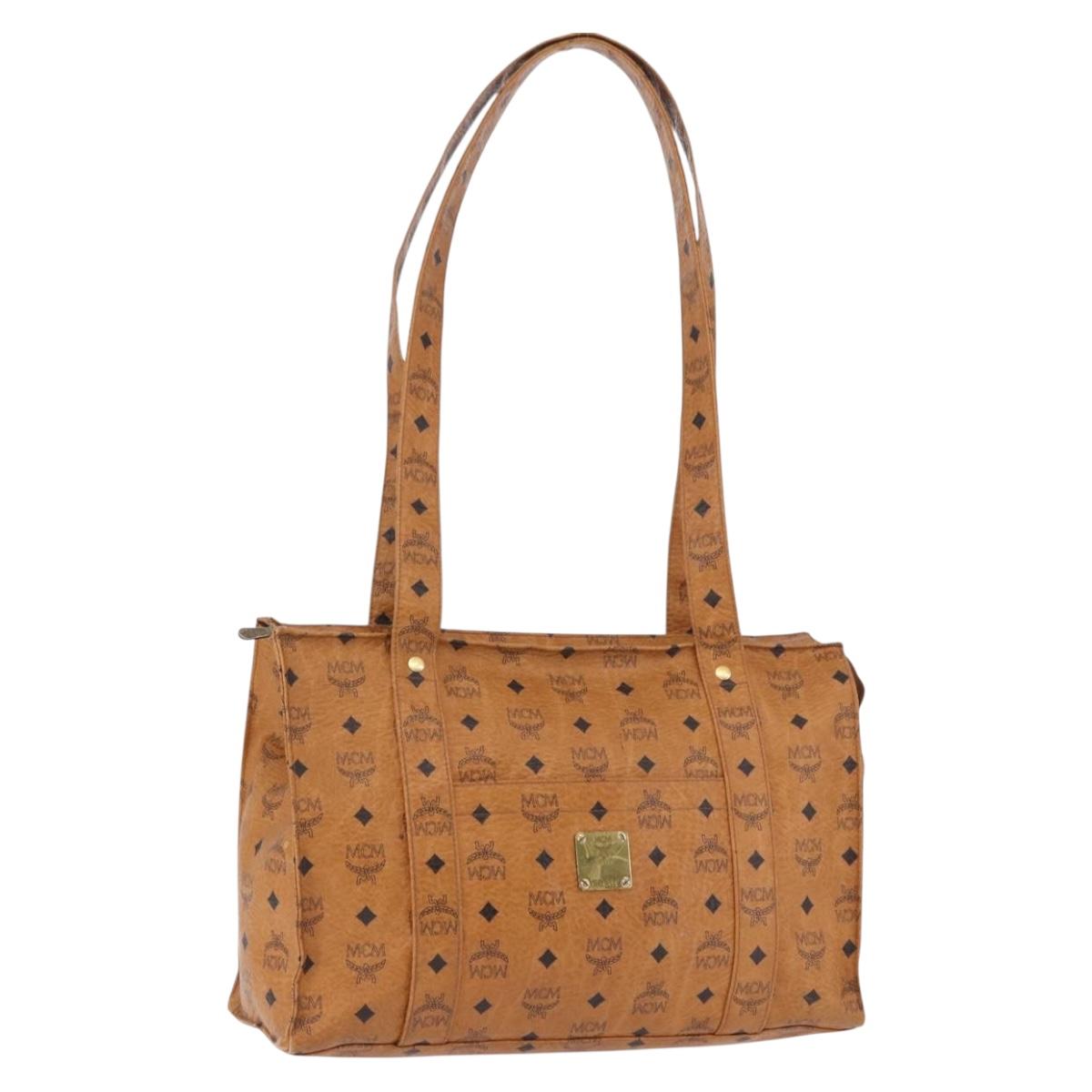 MCM Vicetos Logogram Tote Bag PVC Leather Brown Gold Auth BA14482A