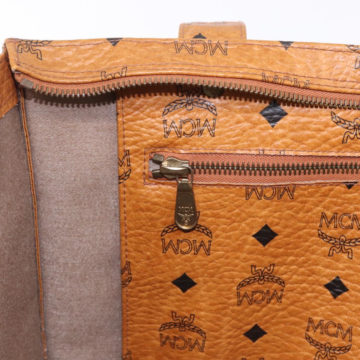 MCM Vicetos Logogram Tote Bag PVC Leather Brown Gold Auth BA14482A