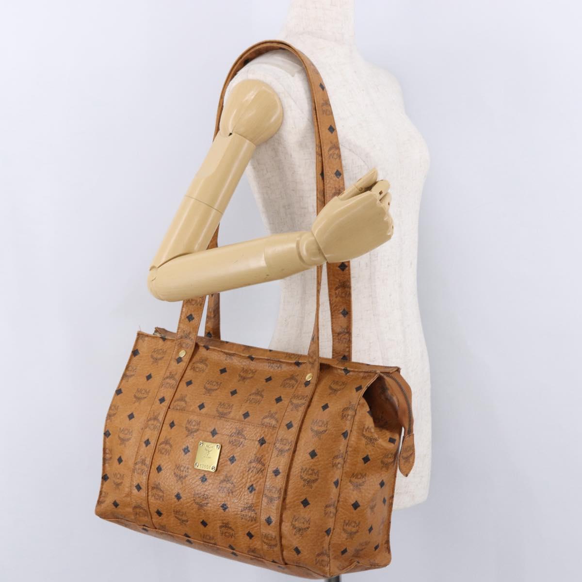 MCM Vicetos Logogram Tote Bag PVC Leather Brown Gold Auth BA14482A