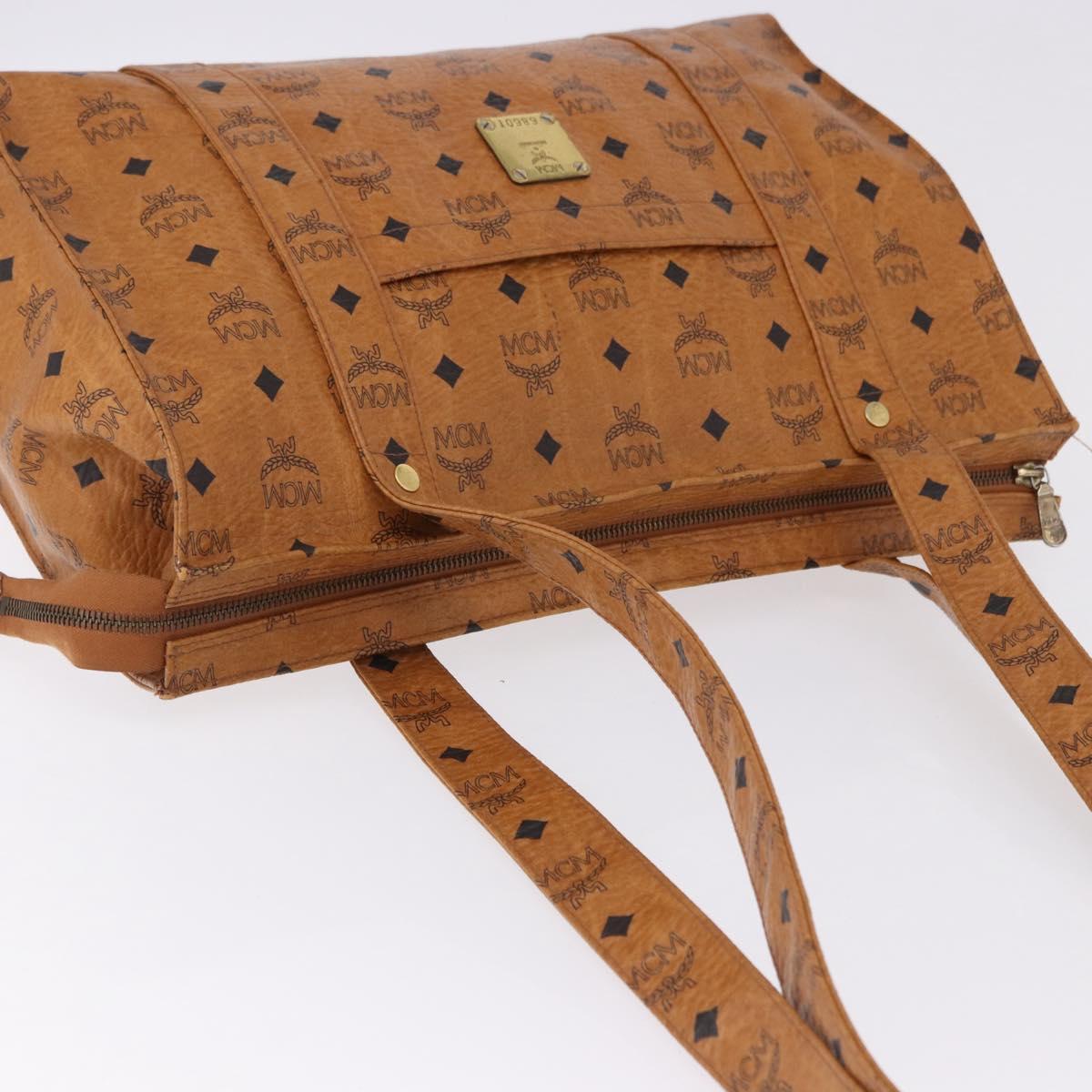 MCM Vicetos Logogram Tote Bag PVC Leather Brown Gold Auth BA14482A